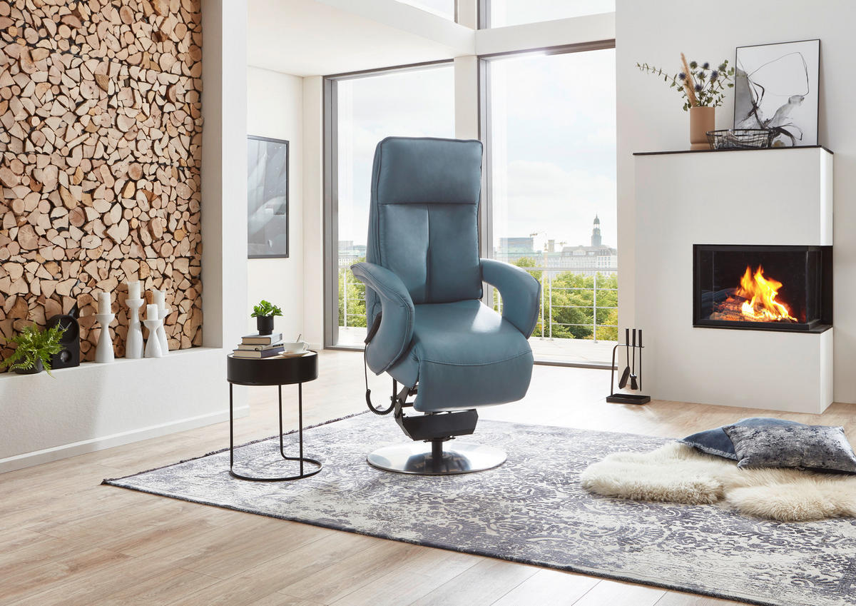 RELAXSESSEL in Leder Blau  - Chromfarben/Blau, Design, Leder/Metall (77/110/87cm) - Valdera