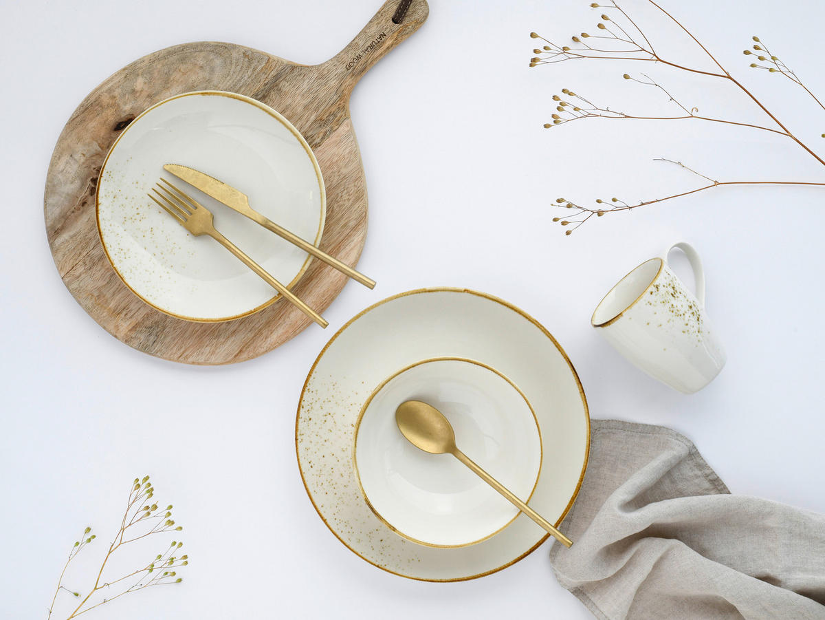 KOMBINOVANÝ SERVIS, 16-dielne, kamenina - biela/krémová, Basics, keramika - Creatable