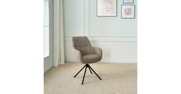 ARMLEHNSTUHL  Stoffauswahl, Sitzfläche 360° drehbar Webstoff  - Taupe/Schwarz, Design, Textil/Metall (59/91/69cm) - Novel