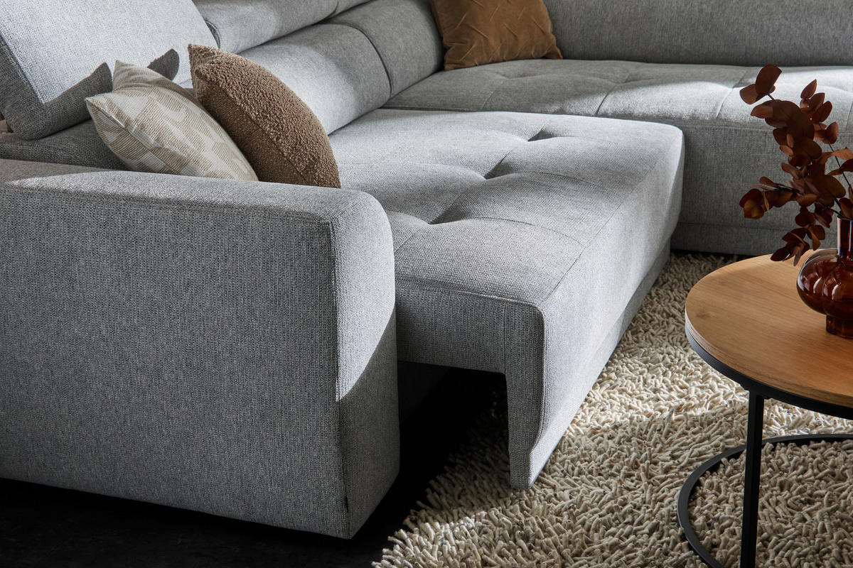 ECKSOFA in Struktur Hellgrau  - Hellgrau/Schwarz, Design, Kunststoff/Textil (284/205cm) - MID.YOU