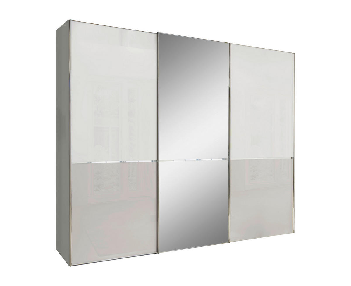 SCHWEBETÜRENSCHRANK  in Grau, Weiß  - Chromfarben/Weiß, KONVENTIONELL, Glas/Holzwerkstoff (250/217/67cm) - Novel