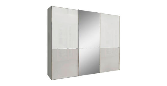 SCHWEBETÜRENSCHRANK in Grau, Weiß - Chromfarben/Weiß, KONVENTIONELL, Glas/Holzwerkstoff (300/217/67cm) - Novel