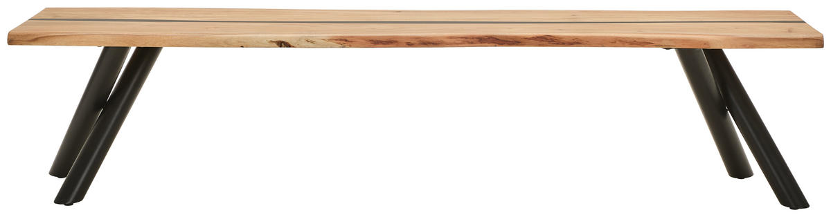 SITZBANK Schwarz, Akaziefarben Akazie vollmassiv  - Schwarz/Akaziefarben, LIFESTYLE, Holz/Metall (200/40/45cm) - Landscape