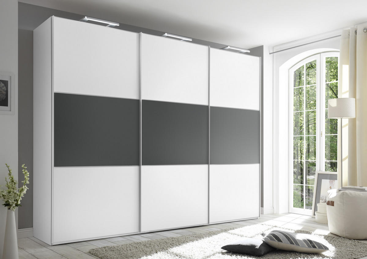 SCHWEBETÜRENSCHRANK in Anthrazit, Weiss  - Weiss/Anthrazit, Design (249/222/68cm) - MID.YOU