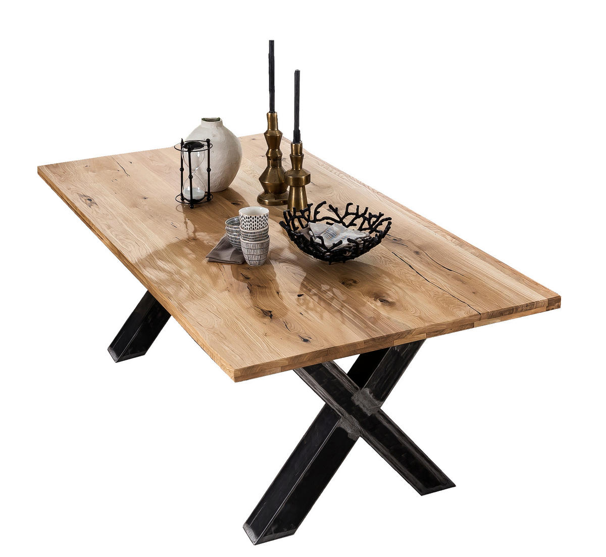 ESSTISCH 240/100/75 cm Echtholz  Holz, Metall rechteckig Naturfarben, Schwarz  - Schwarz/Naturfarben, MODERN, Holz/Metall (240/100/75cm) - MID.YOU