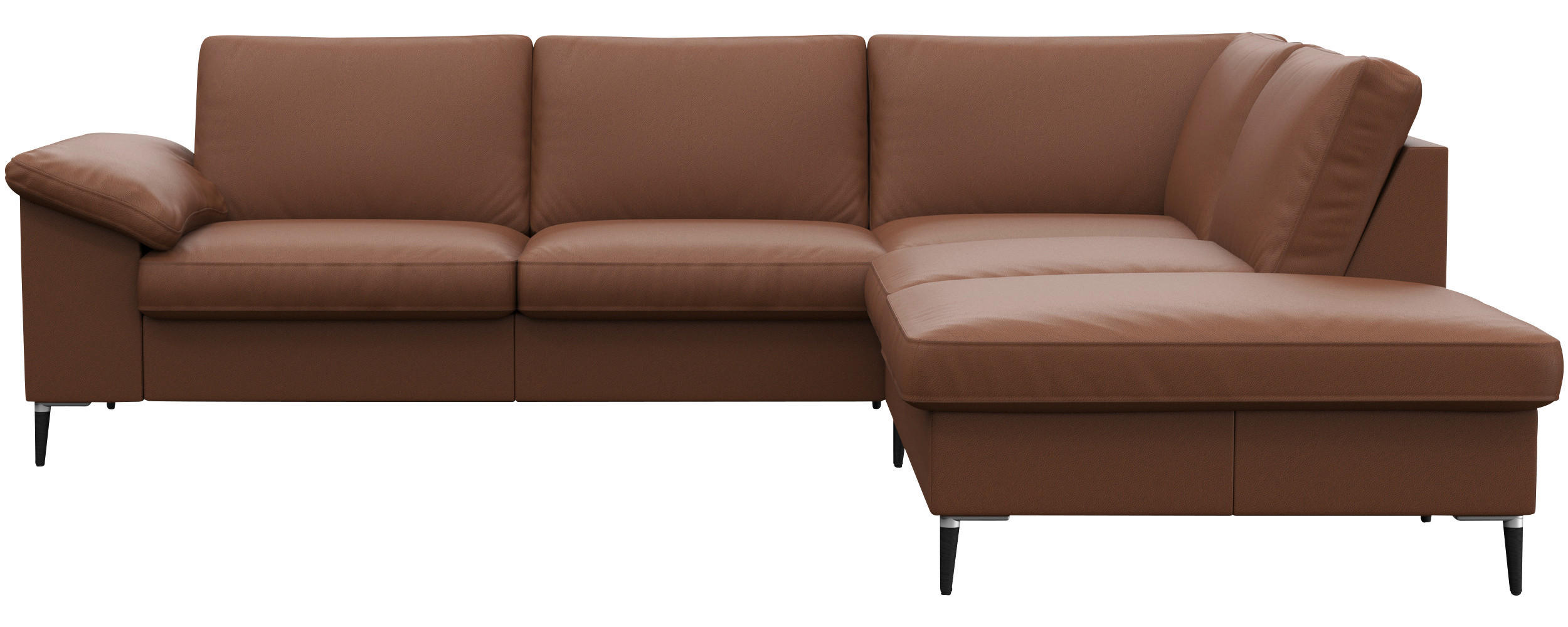 ECKSOFA Kastanienfarben Echtleder  - Kastanienfarben/Schwarz, Design, Leder/Metall (247/225cm) - Livetastic