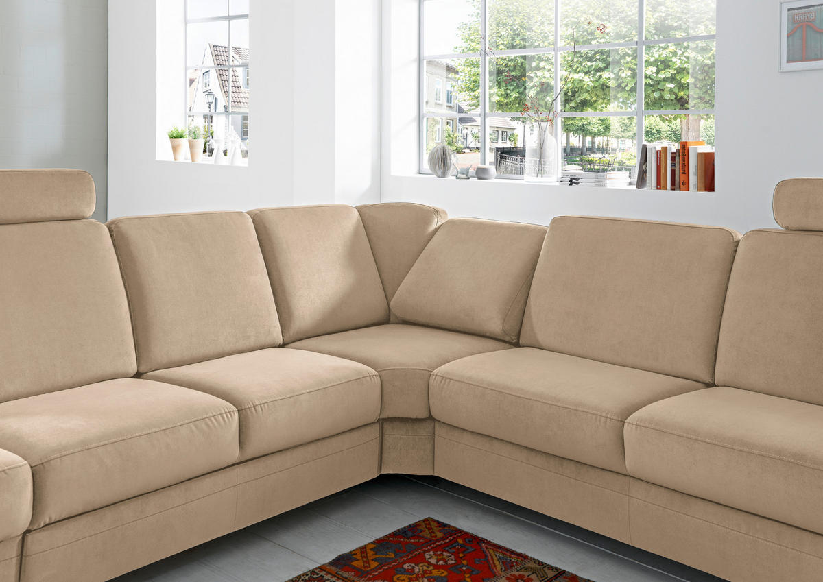 ECKSOFA in Flachgewebe Hellbraun  - Hellbraun/Alufarben, Konventionell, Textil/Metall (289/269cm) - Beldomo System