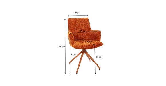 ARMLEHNSTUHL in Eisen Chenille - Orange, LIFESTYLE, Textil/Metall (59,5/90,5/62,5cm) - Novel