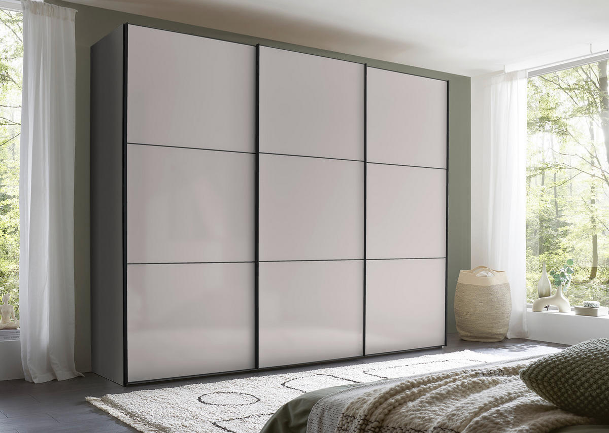 SCHWEBETÜRENSCHRANK 249/222/68 cm 3-türig Anthrazit, Schwarz, Hellgrau  - Anthrazit/Hellgrau, MODERN, Holzwerkstoff/Metall (249/222/68cm) - Moderano