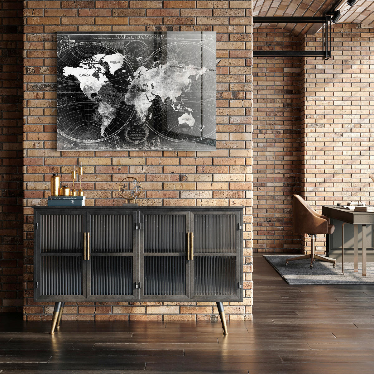 GLASBILD Weltkarte 120/80 cm  - Schwarz/Weiß, Basics, Glas/Papier (120/80cm)