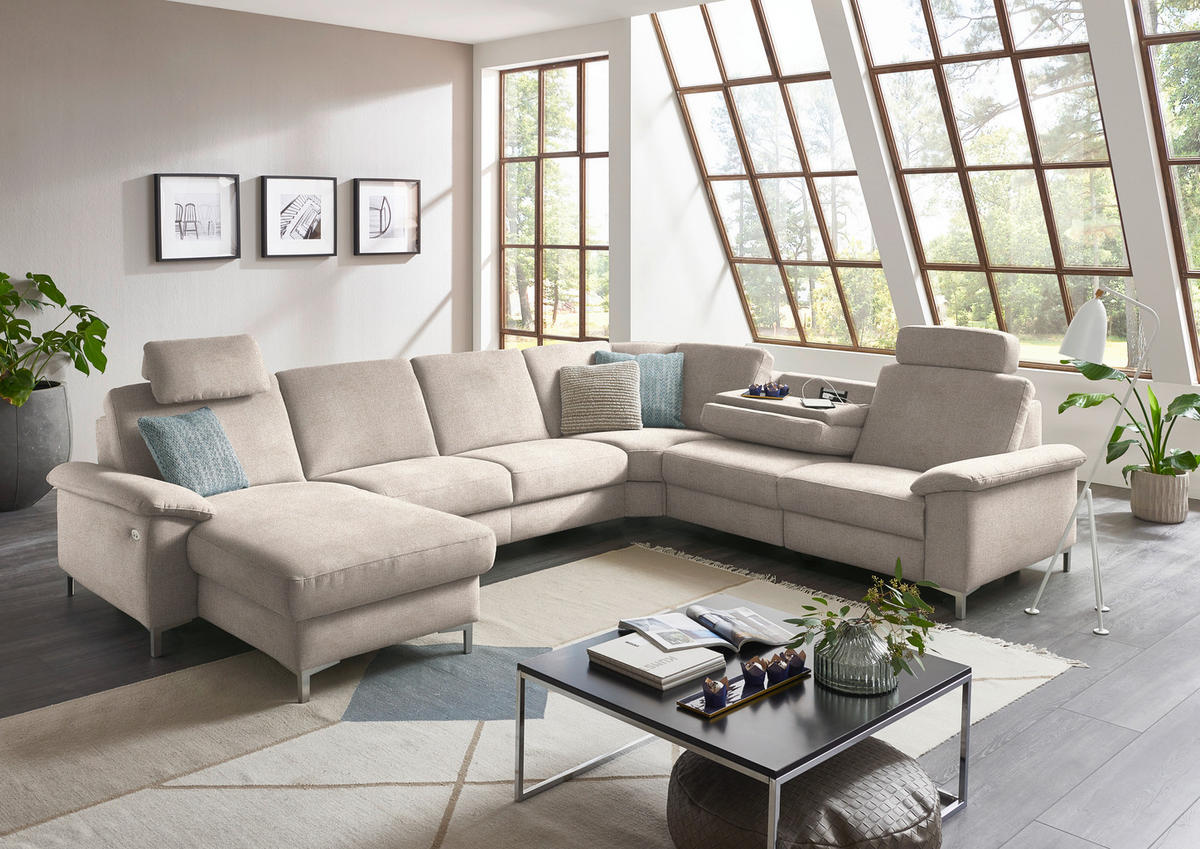 WOHNLANDSCHAFT in Chenille Hellbraun  - Hellbraun/Alufarben, Design, Textil/Metall (170/333/265cm) - Dieter Knoll