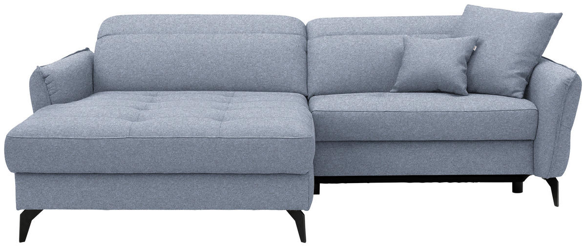ECKSOFA MANTA in Flachgewebe Hellblau Bettkasten, Rücken echt, Relaxfunktion, Kopfteilverstellung  175/246 cm  - Schwarz/Hellblau, Design, Textil/Metall (175/246cm) - Celina