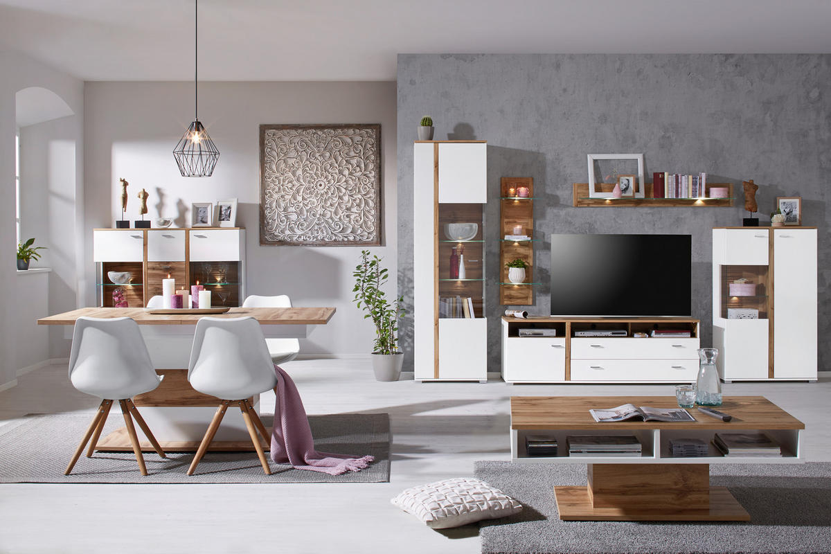 TV KOMODA bela, boja hrasta  - boja hroma/boja hrasta, Moderno, metal/pločasti materijal (160/54/46cm) - Hom`in