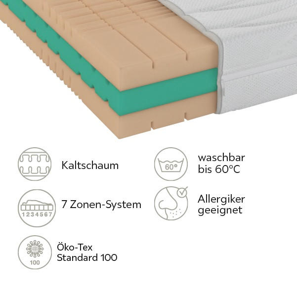 KALTSCHAUMMATRATZE 140/200 cm Höhe ca. 21 cm  - Weiß, Basics, Textil (140/200cm) - Novel