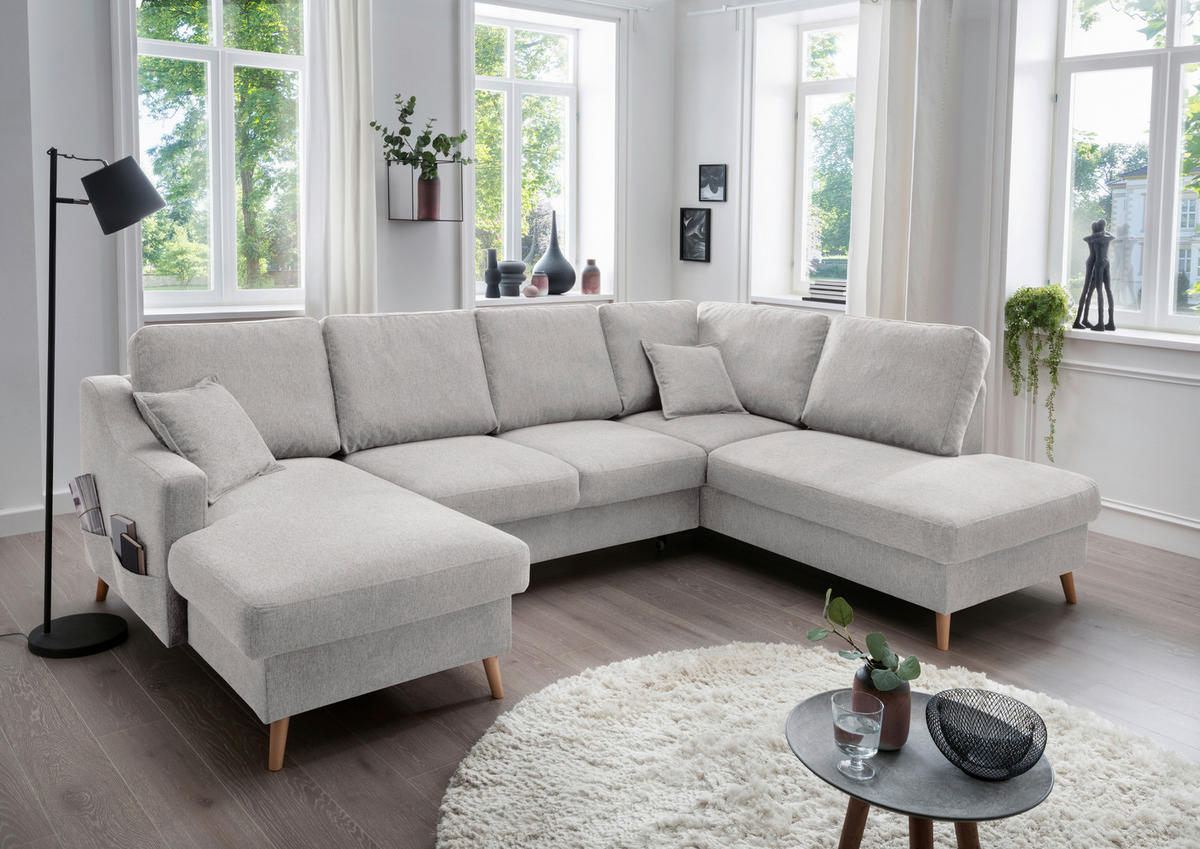 WOHNLANDSCHAFT Chenille Grau  - Naturfarben/Grau, Konventionell, Holz/Textil (150/301/200cm) - Livetastic