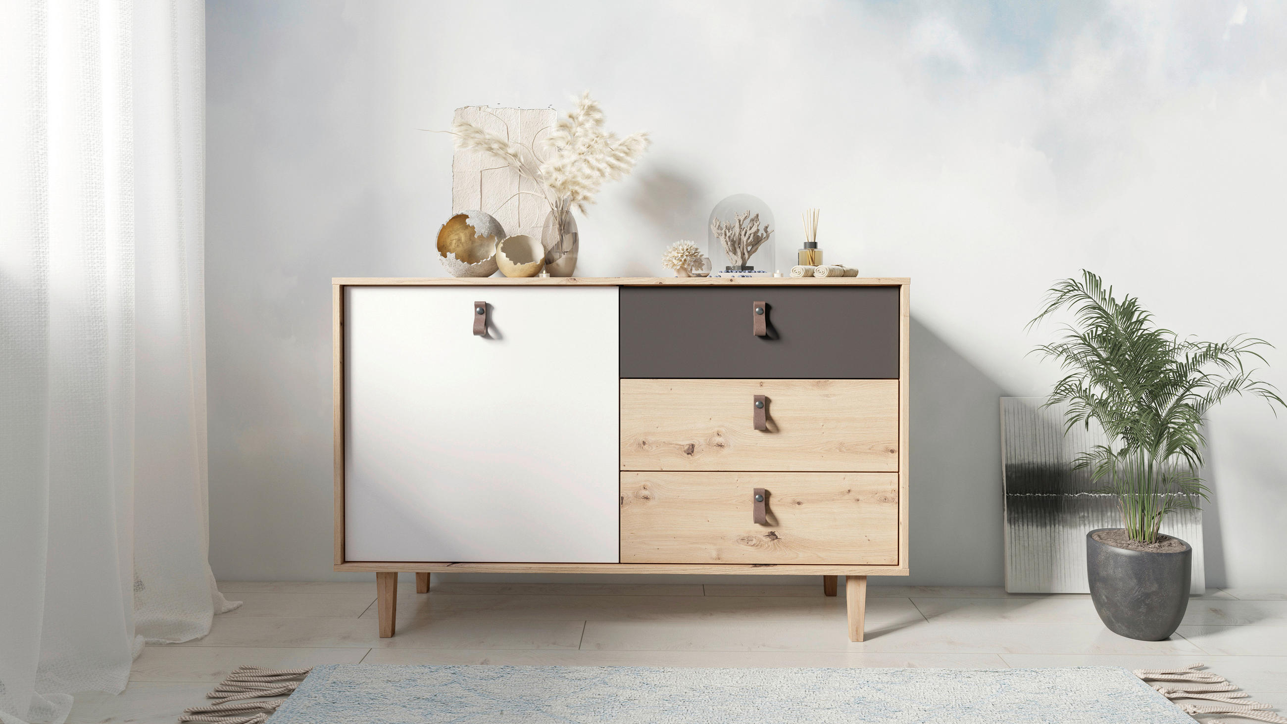 SIDEBOARD  in 120/77/36,5 cm  - Eichefarben/Anthrazit, Design, Holz/Holzwerkstoff (120/77/36,5cm) - MID.YOU