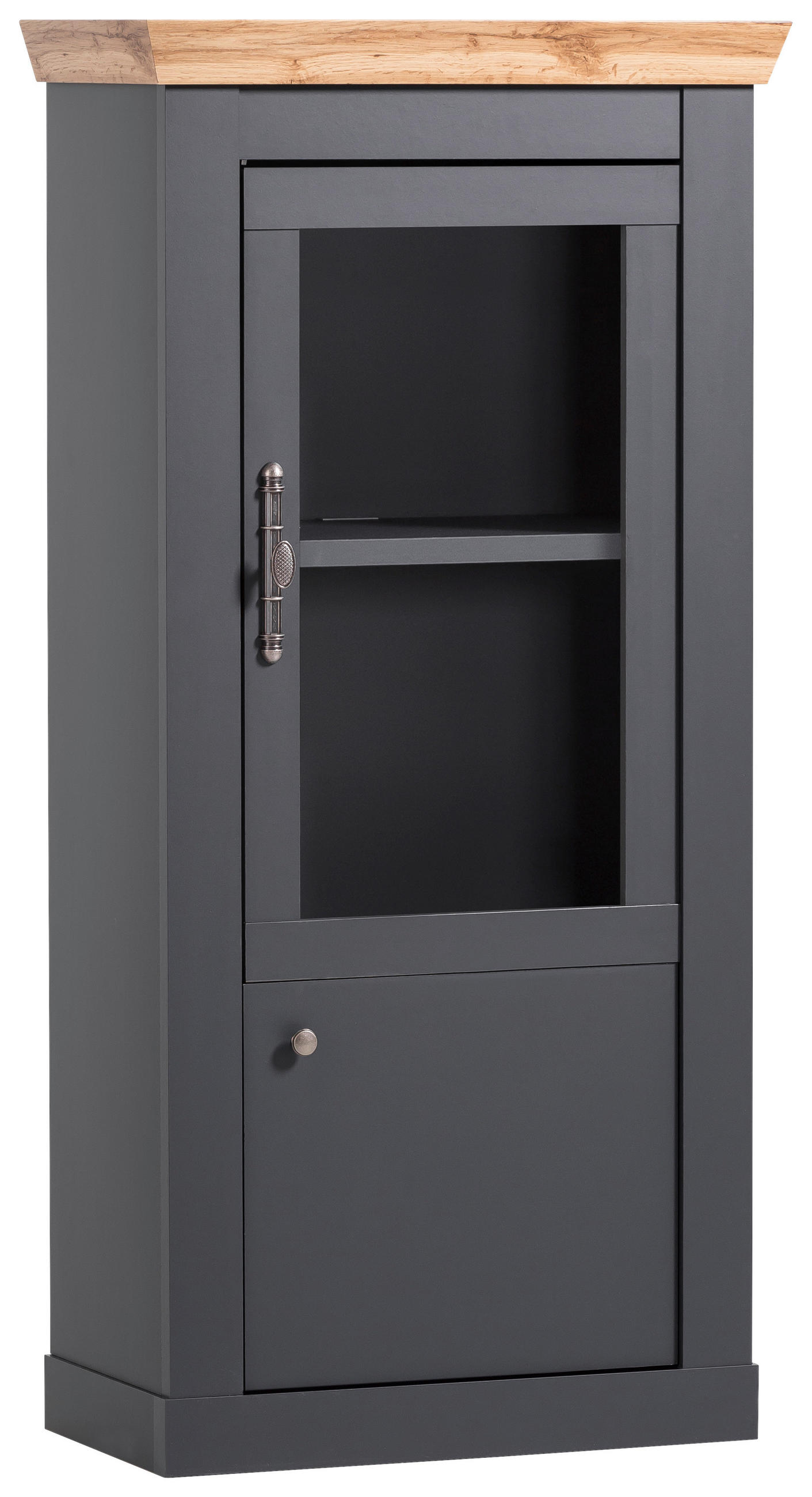 VITRINE in Anthrazit, Eiche Wotan  - Anthrazit/Silberfarben, Design, Holzwerkstoff/Metall (72/146/38cm) - MID.YOU