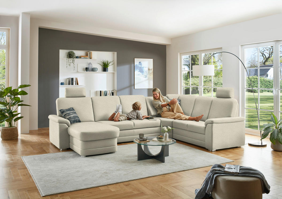 WOHNLANDSCHAFT  in Chenille Beige  - Beige/Alufarben, KONVENTIONELL, Holz/Textil (160/329/235cm) - Beldomo Comfort
