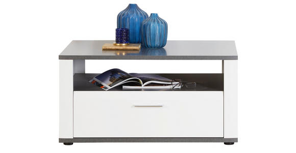 Couchtisch mit Ablagefach + Schublade Alassio Weiß/Graphit - Graphitfarben/Weiß, MODERN, Holzwerkstoff (90/50/60cm) - Luca Bessoni