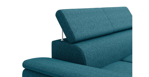 ECKSOFA Petrol Flachgewebe Schlaffunktion, Rücken echt, Kopfteilverstellung, Liegefläche im Originalstoff  - Petrol/Schwarz, KONVENTIONELL, Kunststoff/Textil (266/220cm) - Carryhome