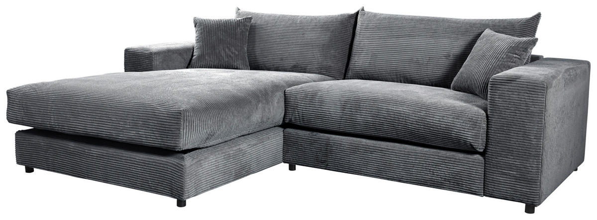 ECKSOFA FUNNY S Dunkelgrau Cord, Velours Zierkissen, Rückenkissen, Hocker  - Dunkelgrau/Schwarz, Basics, Kunststoff/Textil (180/265cm) - Livetastic
