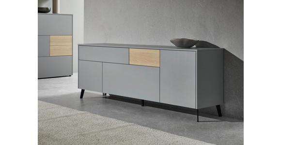 LOWBOARD  in 184/57/41 cm  - Eichefarben/Schwarz, Design, Holzwerkstoff/Kunststoff (184/57/41cm) - Voleo