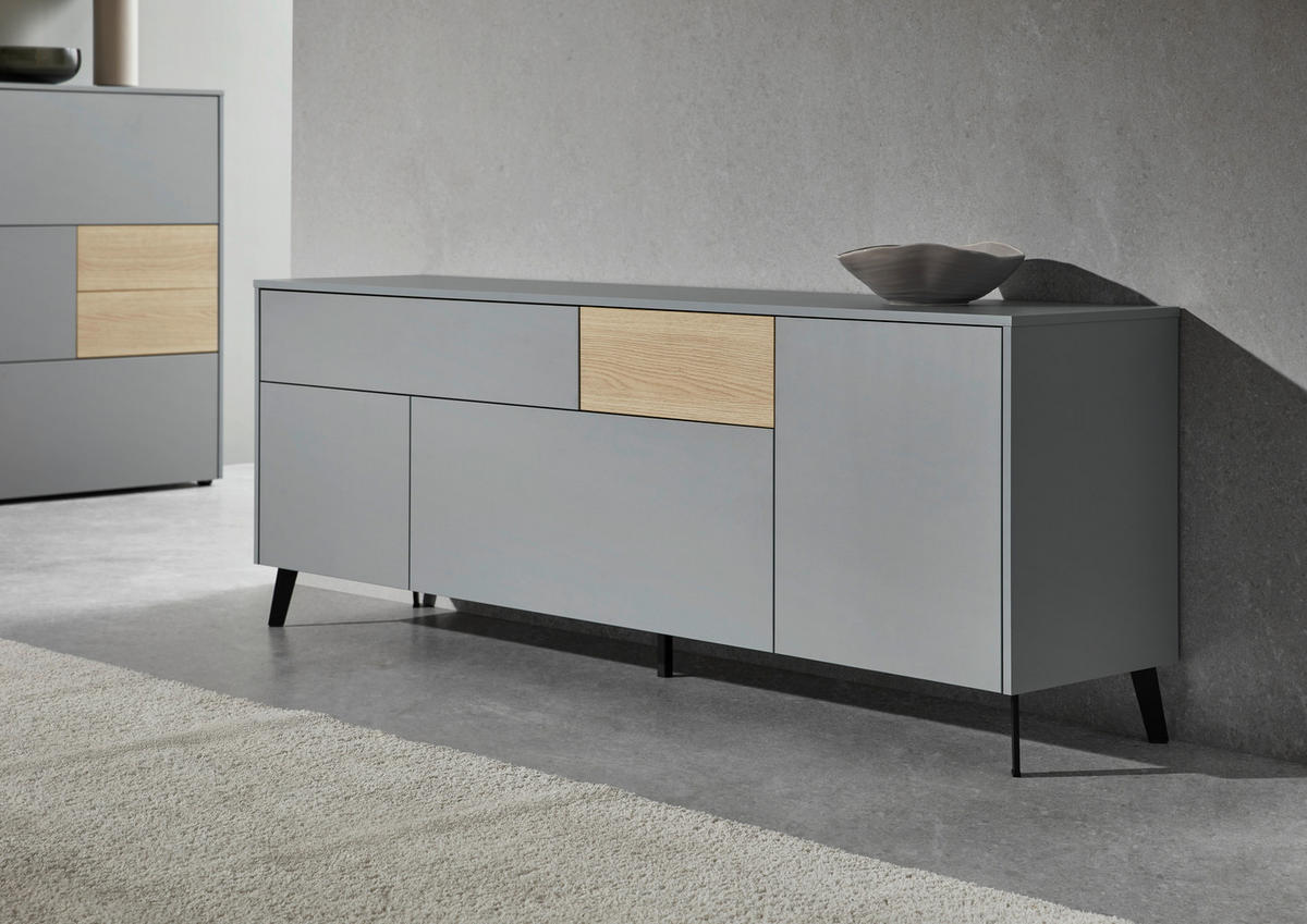 COMODĂ JOASĂ 184/57/41 cm  - culoare lemn stejar/negru, Design, plastic/material pe bază de lemn (184/57/41cm) - Voleo