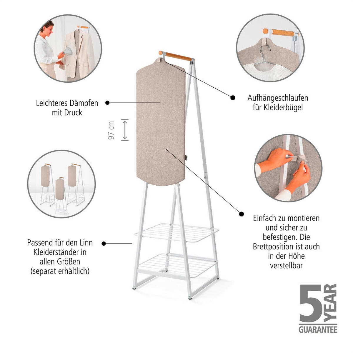 PODLOGA ZA PEGLANJE ZA VRATA - siva, Osnovno, tekstil (42/97/1,8cm) - Brabantia