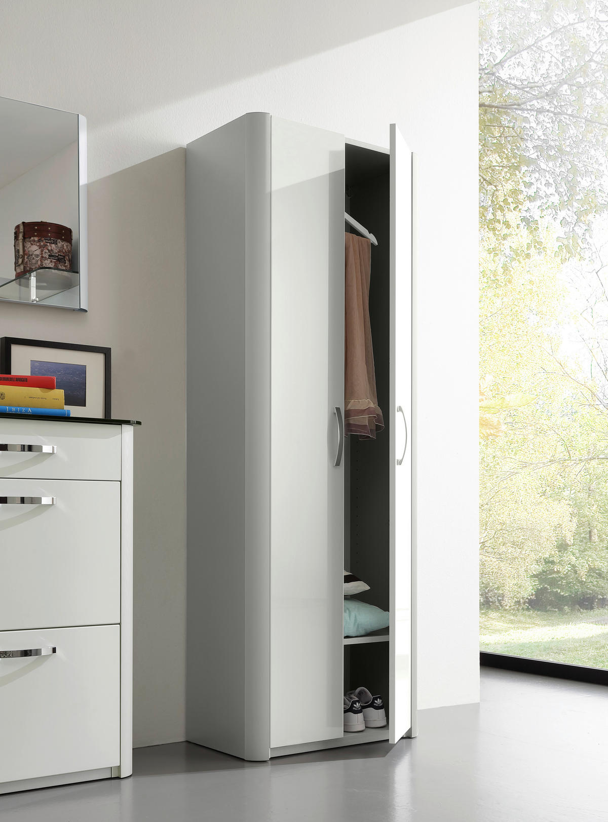 GARDEROBE 4-teilig  in 270/192/34 cm  - Weiss/Alufarben, Design, Glas/Holzwerkstoff (270/192/34cm) - Moderano
