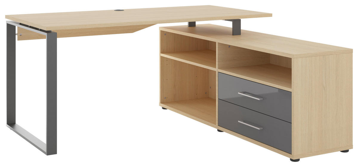 ECKSCHREIBTISCH 160/158/75 cm  in Anthrazit, Eichefarben  - Dunkelgrau/Eichefarben, Basics, Holzwerkstoff/Metall (160/158/75cm) - Novel