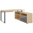 ECKSCHREIBTISCH 160/158/75 cm Anthrazit, Eichefarben Stauraum, seitenverkehrt montierbar  - Dunkelgrau/Eichefarben, Basics, Holzwerkstoff/Metall (160/158/75cm) - Novel