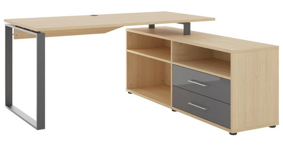 ECKSCHREIBTISCH 160/158/75 cm Anthrazit, Eichefarben Stauraum, seitenverkehrt montierbar  - Dunkelgrau/Eichefarben, Basics, Holzwerkstoff/Metall (160/158/75cm) - Novel