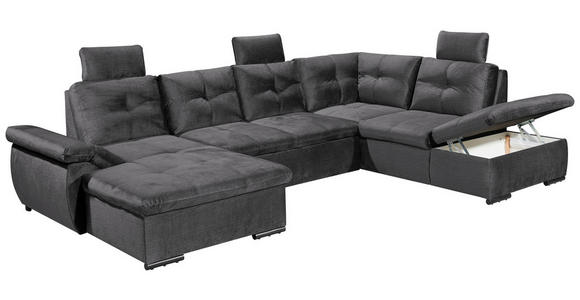 WOHNLANDSCHAFT in Mikrovelours Grau  - Schwarz/Grau, KONVENTIONELL, Kunststoff/Textil (127/334/217cm) - Carryhome