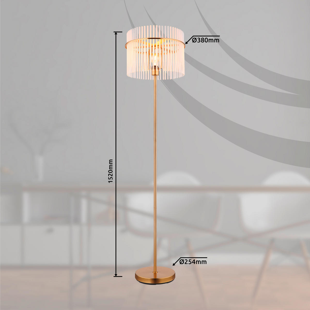 STEHLEUCHTE - Klar/Goldfarben, Konventionell, Glas/Metall (38/152cm) - Globo