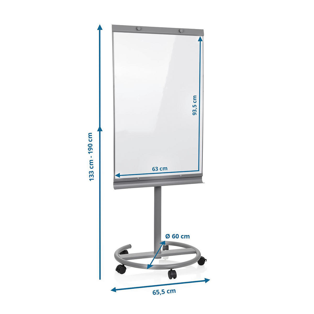 WHITEBOARD Metall Silberfarben, Weiß  - Silberfarben/Weiß, Basics, Kunststoff/Metall (65,5/133-190/60cm) - MID.YOU