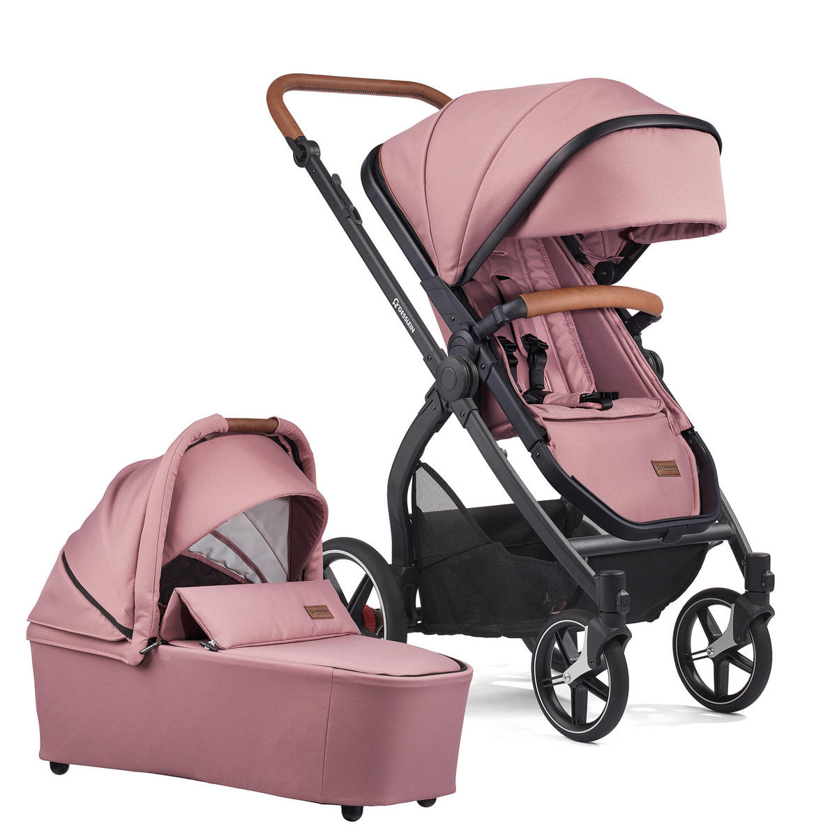 KINDERWAGENSET FX4 Life  - Schwarz/Altrosa, Basics, Textil/Metall (57/129/100cm) - Gesslein
