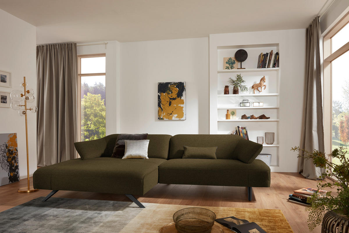 ECKSOFA in Struktur Dunkelgrün  - Dunkelgrün/Anthrazit, Design, Textil/Metall (165/276cm) - Himolla