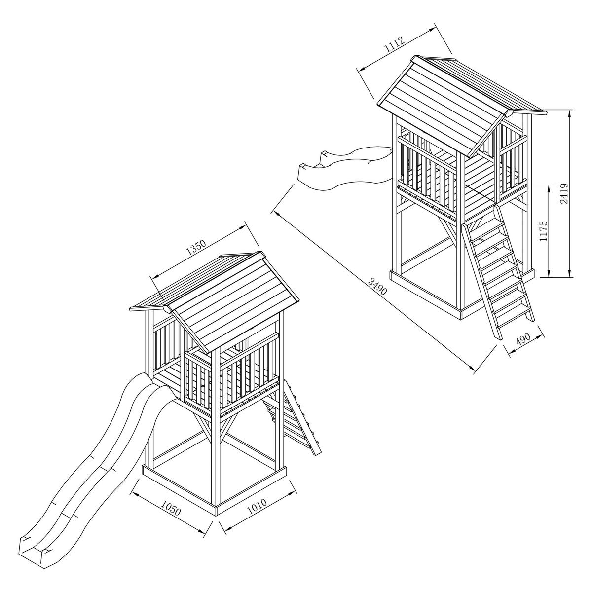 SPIELTURM 111,2/241,9/349 cm  - Weiss/Braun, Konventionell, Holz/Kunststoff (111,2/241,9/349cm)