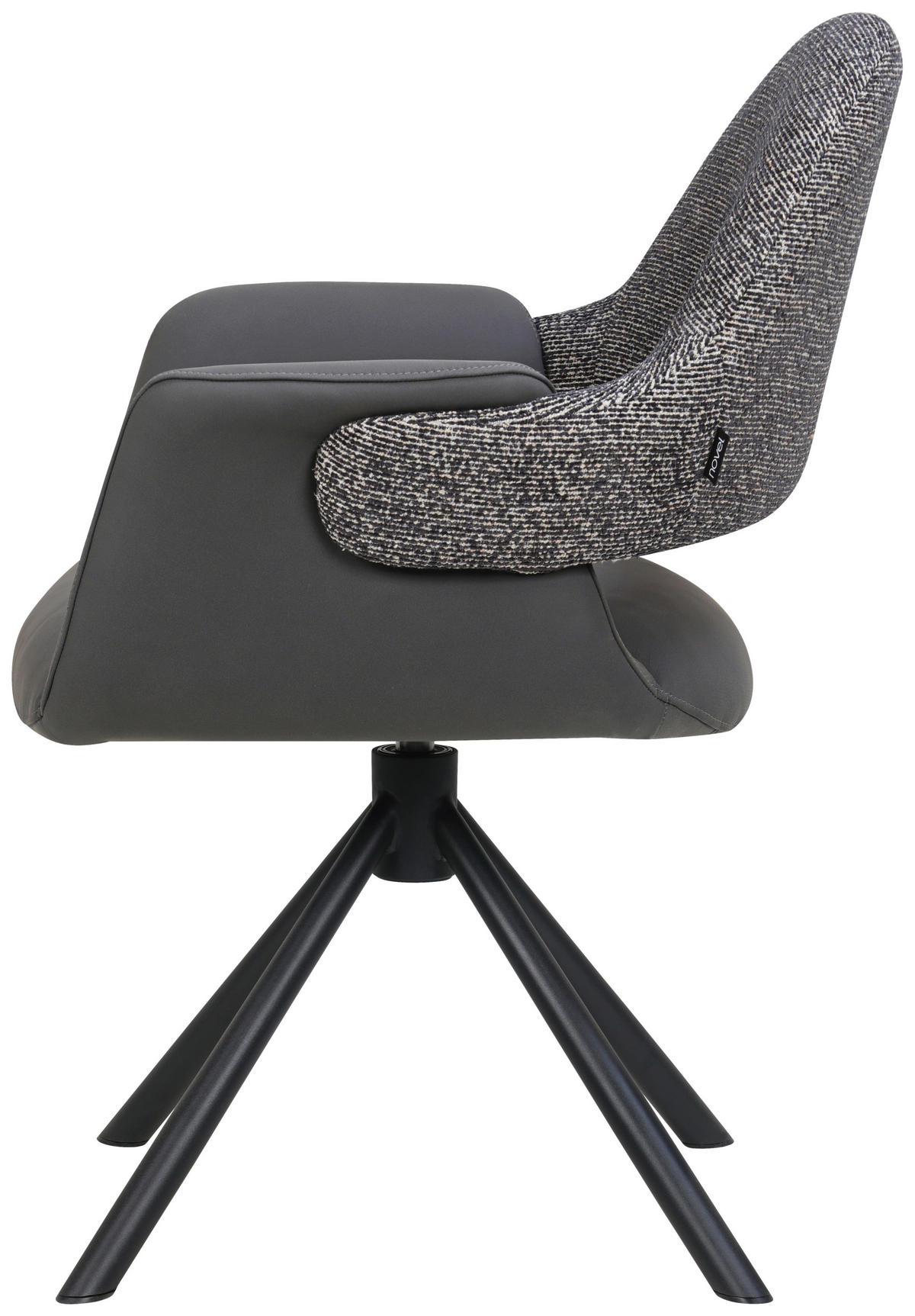 ARMLEHNSTUHL  Sitzfläche 360° drehbar, inklusive Armlehnen, automatische Rückholfunktion Webstoff Echtleder  - Schwarz, Design, Leder/Textil (62,5/86/64cm) - Novel