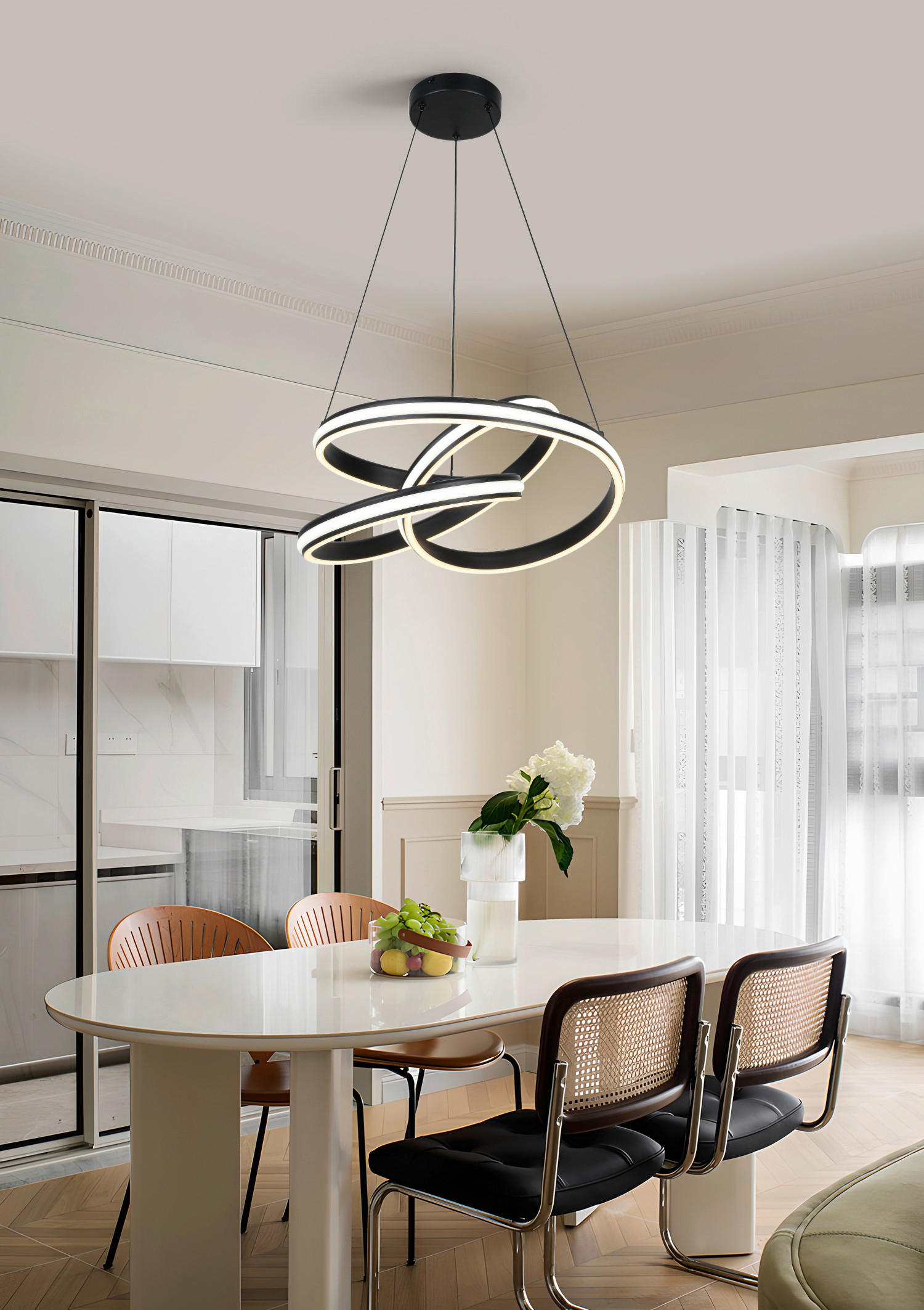 ZÁVĚSNÉ LED SVÍTIDLO, 48/52/120 cm - bílá/černá, Design, kov/plast (48/52/120cm) - Novel