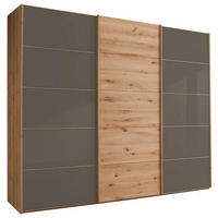 SCHWEBETÜRENSCHRANK 250/217/67 cm 3-türig Dunkelbraun, Eiche Bianco  - Eiche Bianco/Dunkelbraun, Natur, Glas/Holz (250/217/67cm) - Linea Natura