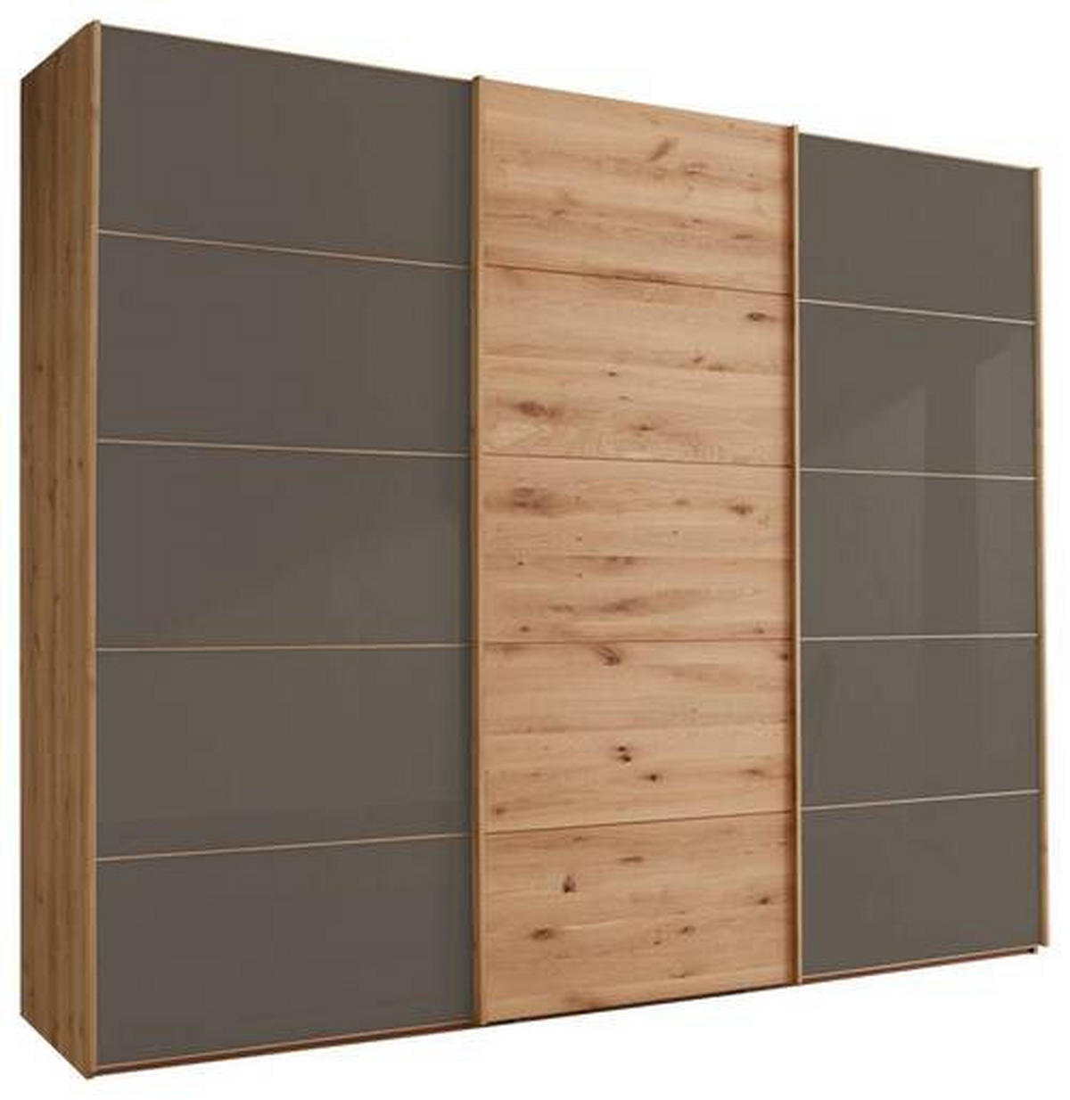 SCHWEBETÜRENSCHRANK 250/217/67 cm 3-türig Dunkelbraun, Eiche Bianco  - Eiche Bianco/Dunkelbraun, Natur, Glas/Holz (250/217/67cm) - Linea Natura