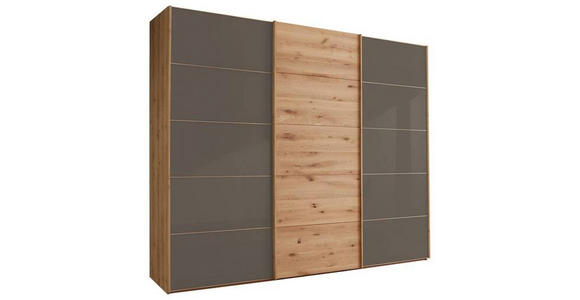 SCHWEBETÜRENSCHRANK  in Dunkelbraun, Eiche Bianco  - Eiche Bianco/Dunkelbraun, Natur, Glas/Holz (250/217/67cm) - Linea Natura