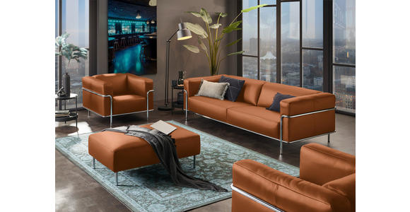 SESSEL in Echtleder Braun - Chromfarben/Braun, Design, Leder/Metall (91/67/96cm) - Johann Jakob