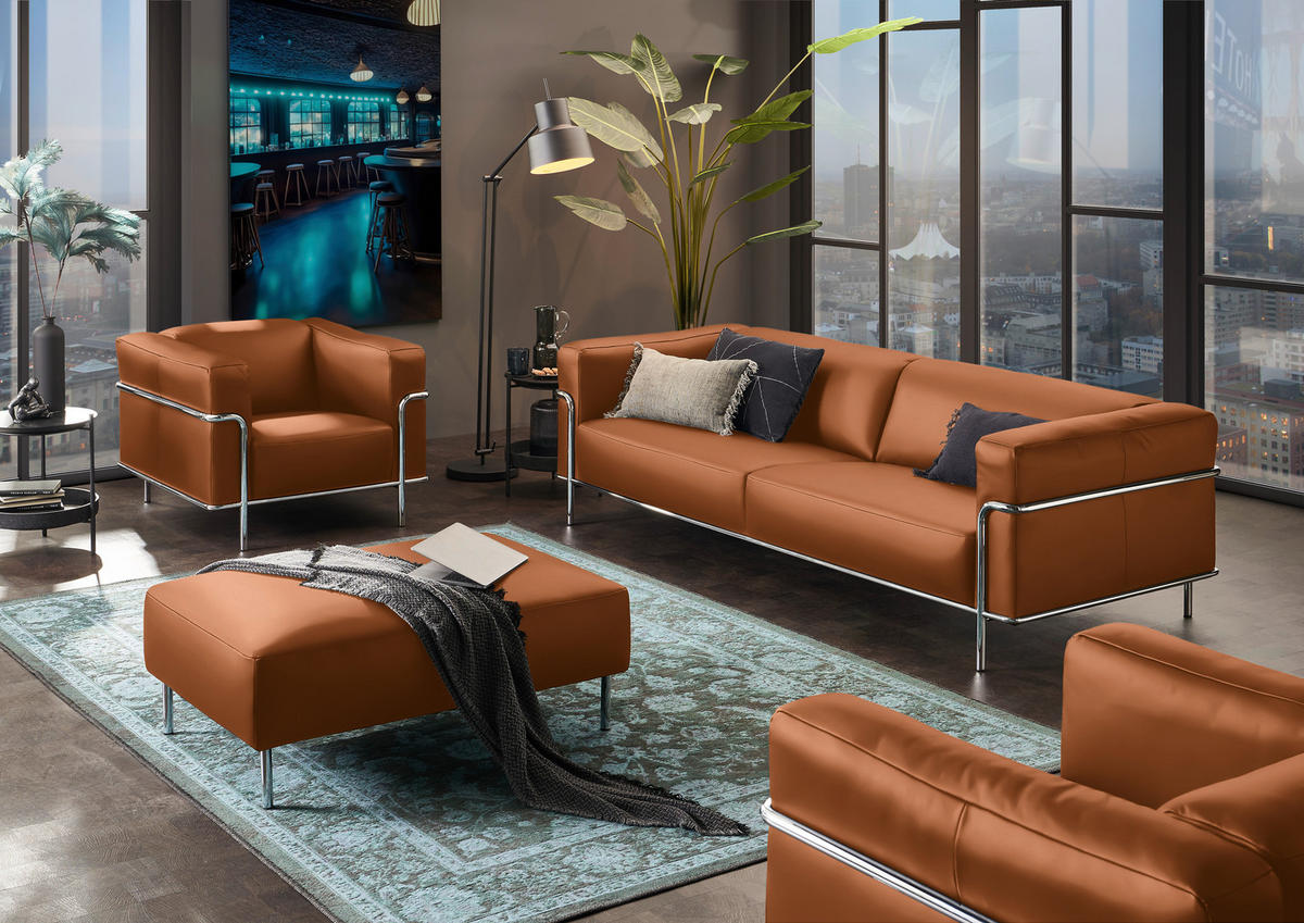 3-SITZER-SOFA in Echtleder Braun  - Chromfarben/Braun, Design, Leder/Metall (236/67/96cm) - Johann Jakob