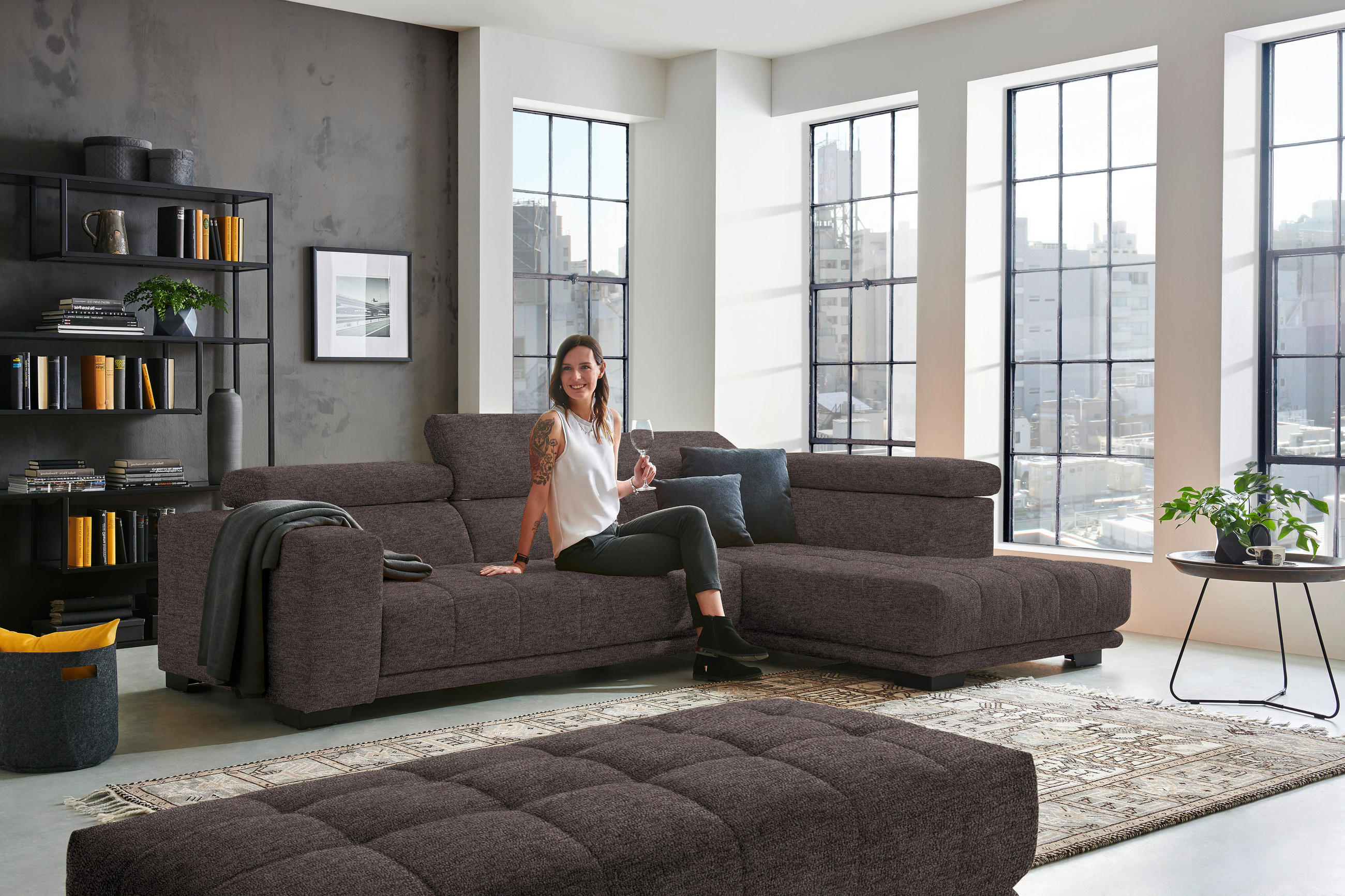 ECKSOFA  in Mikrofaser Braun  301/207 cm  - Schwarz/Braun, Design, Textil/Metall (301/207cm) - Xora