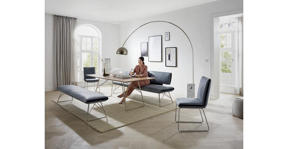 HOCKERBANK in Leder Blau, Dunkelblau - Blau/Edelstahlfarben, Design, Leder/Metall (196/88/54cm) - Ambiente