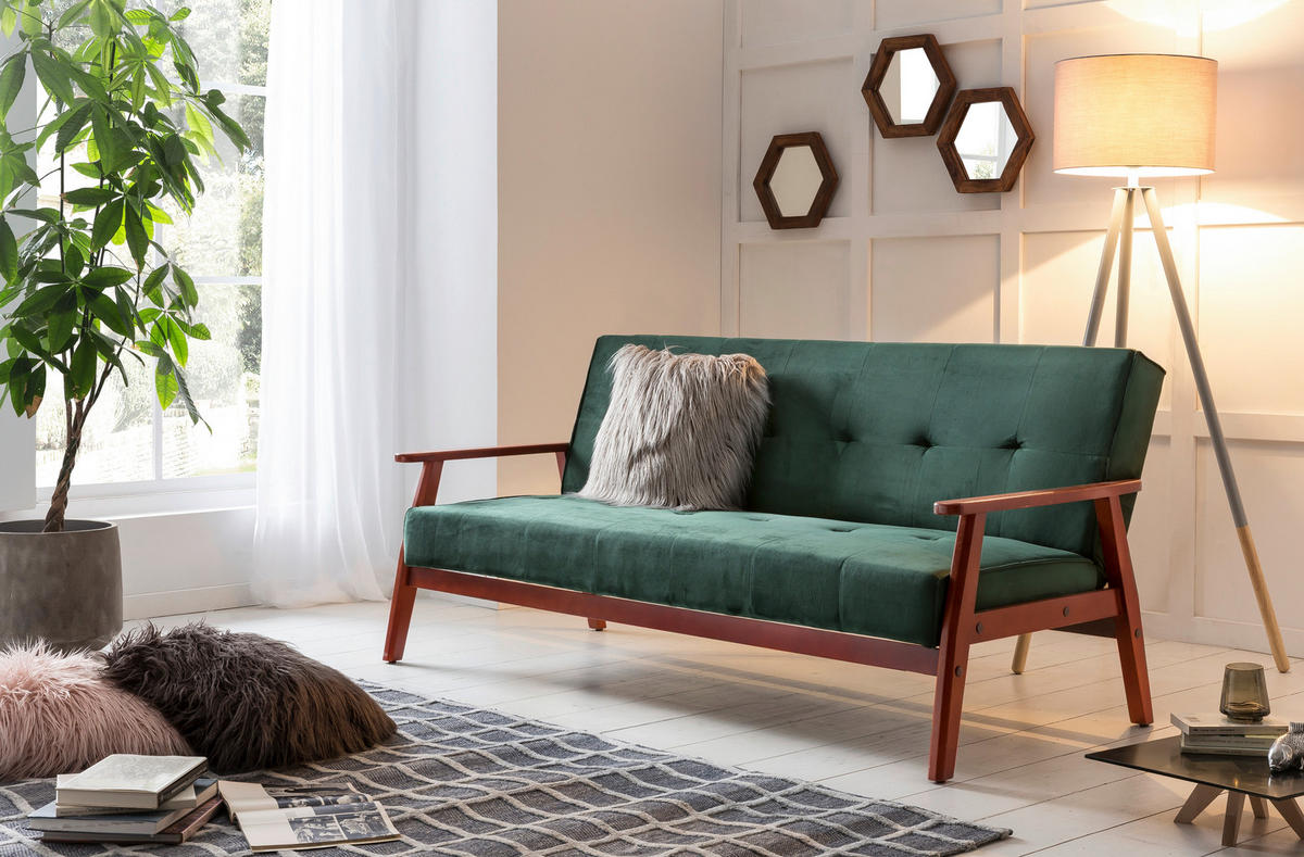 SCHLAFSOFA in Samt Grün, Kirschbaumfarben  - Kirschbaumfarben/Grün, MODERN, Holz/Textil (190/81/85cm) - Livetastic