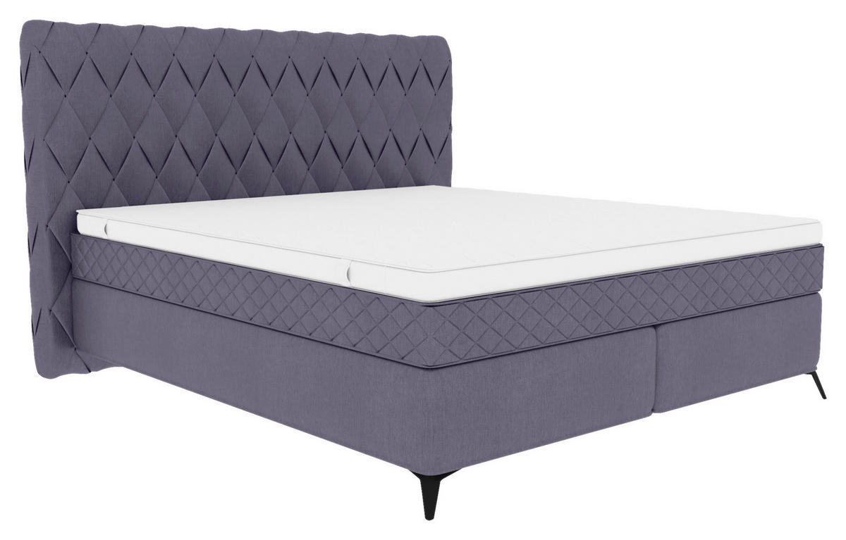 BOXSPRINGBETT 180/200 cm  in Graublau  - Graublau/Schwarz, Design, Textil/Metall (180/200cm) - Boxxx