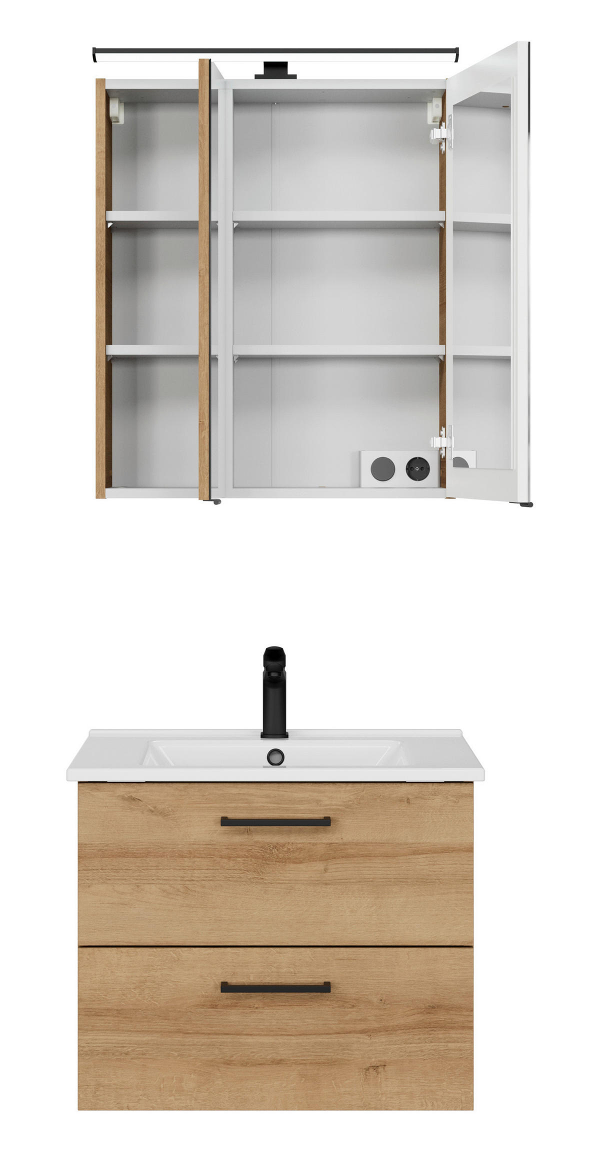 BADEZIMMER 3-teilig  in 65 cm  - Eichefarben/Schwarz, KONVENTIONELL, Keramik/Metall (65cm) - Sadena